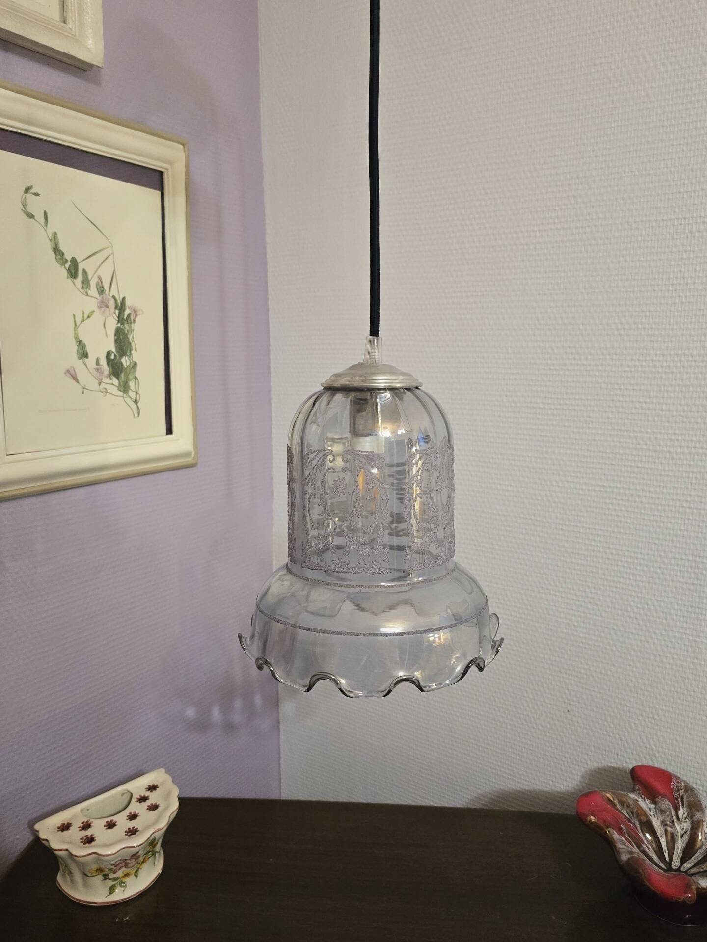 Suspension lampshade bell Vianne in petrol blue colour