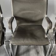 Set of 6 Uno chairs in grey leather on tubular chrome cantilevered frames