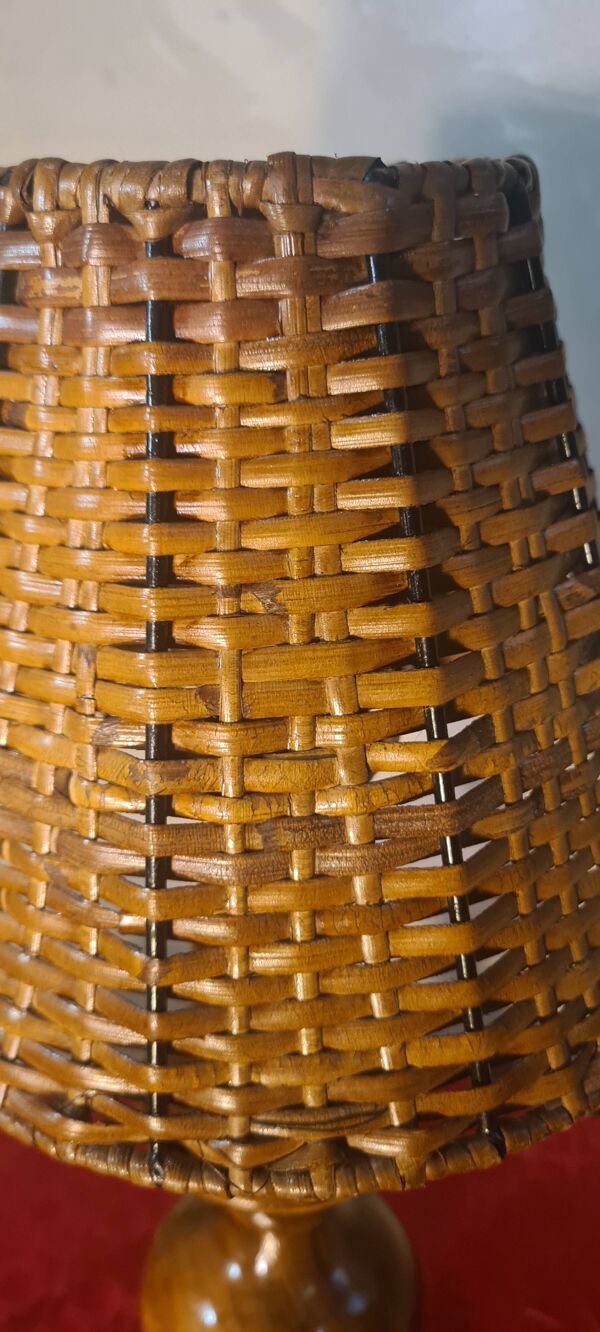 lampe de chevet scandinave bois olivier abat jour osier tres bon etat 35x19