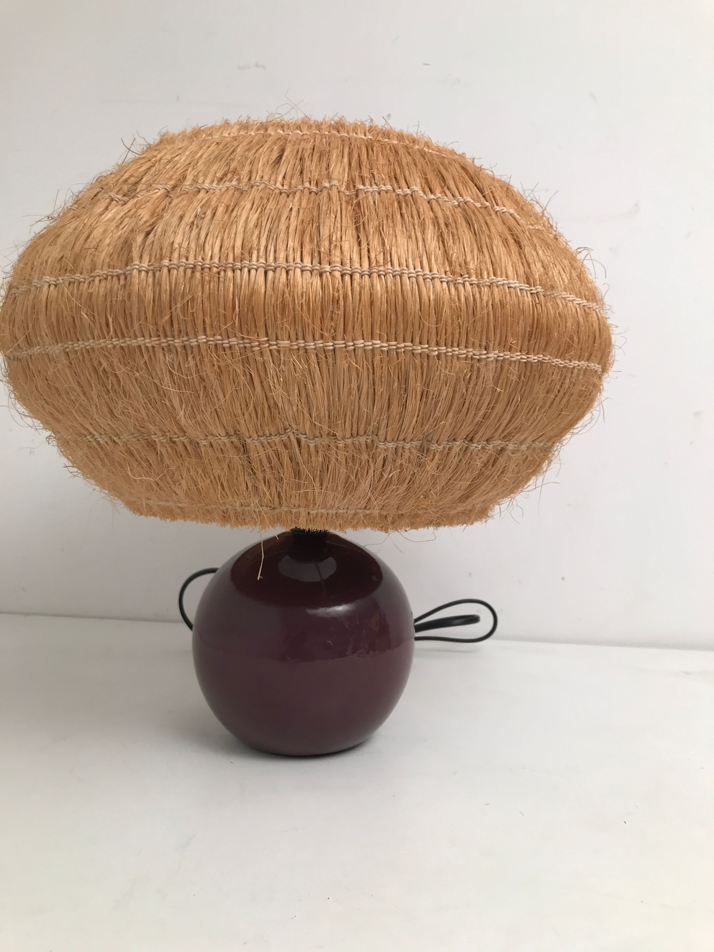 Ceramic table lamp and vintage straw