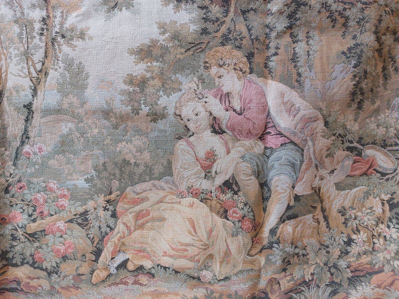 Large Aubusson-style wall tapestry with a gallant scene, 196 cm