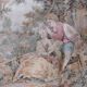 Large Aubusson-style wall tapestry with a gallant scene, 196 cm