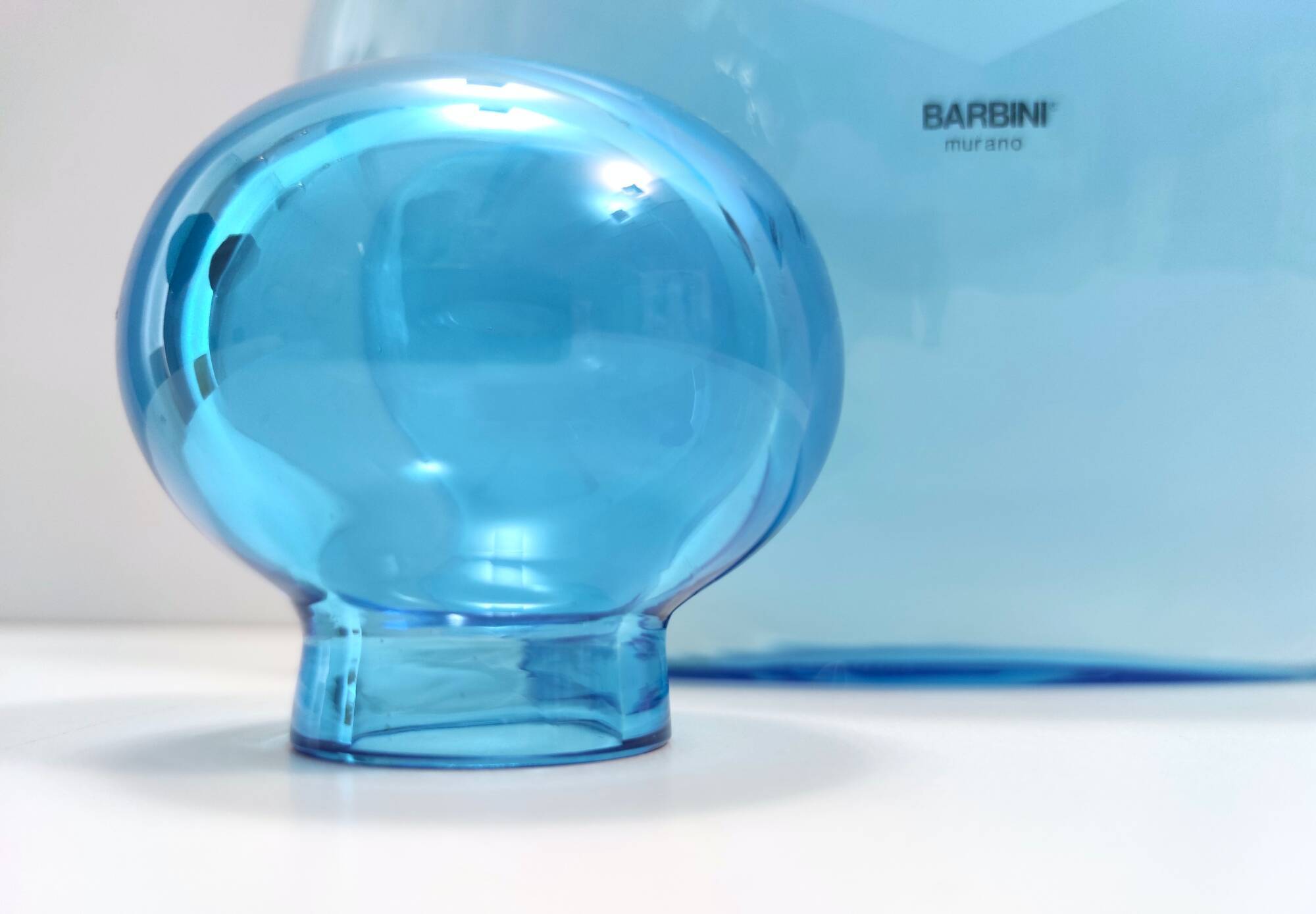 Round Cyan Murano Glass Bottle by Alfredo Barbini, Italy, 1980s