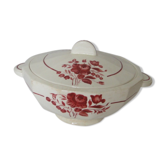 Soupiere legumier k&g luneville model ariane pattern flowers red background white background