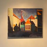 Old painting, cityscape signed and dated 79