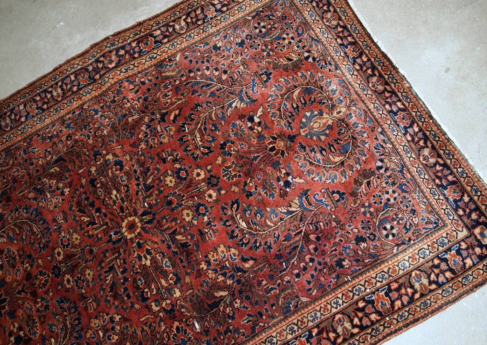 Handmade antique Persian Sarouk rug  x 161cm 1920s - 1B742