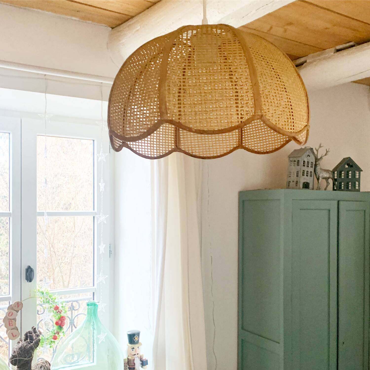 Suspension vintage en  rotin