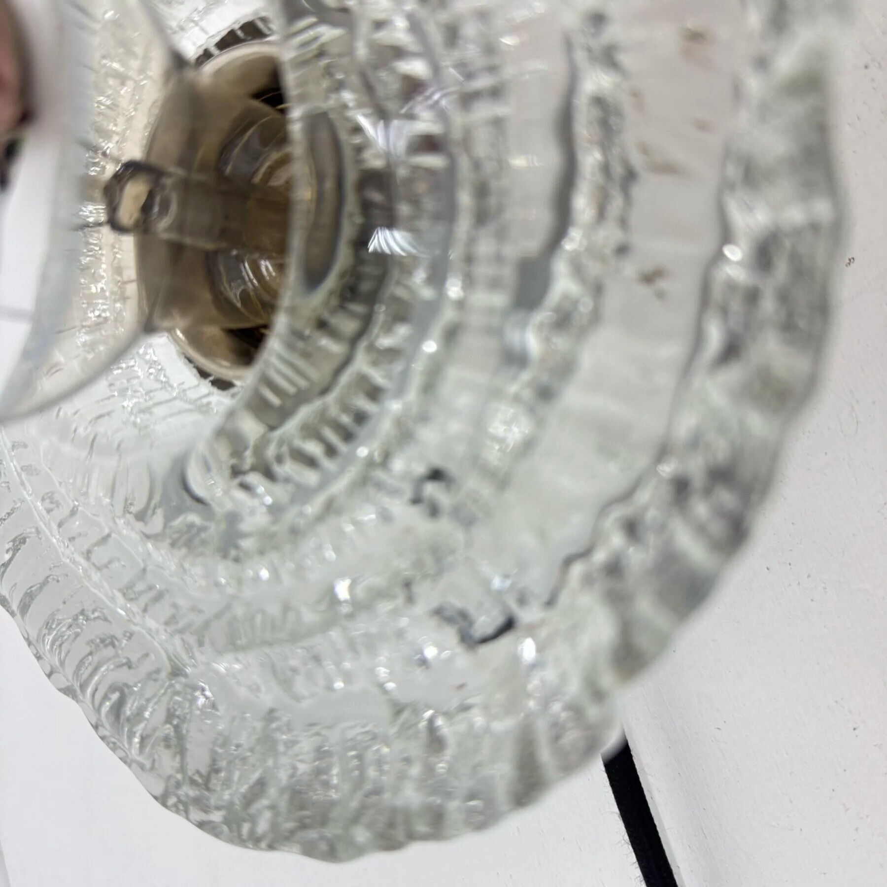 Thick structured ice glass wall light flush mount by Peill & Putzler, 1970s