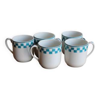 5 checked cups – Limoges France Decor