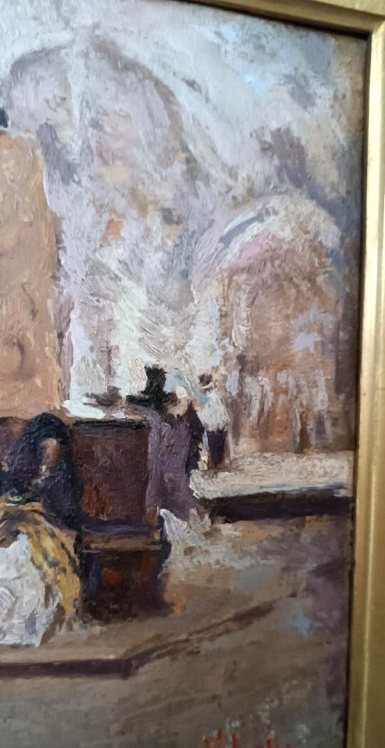 Oil on panel - early 20th century - interior of a church