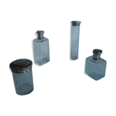 Lot de 4 flacons de toilette en verre bouchons en métal argenté