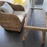 Coffee table year 60 in bamboo and ceramic