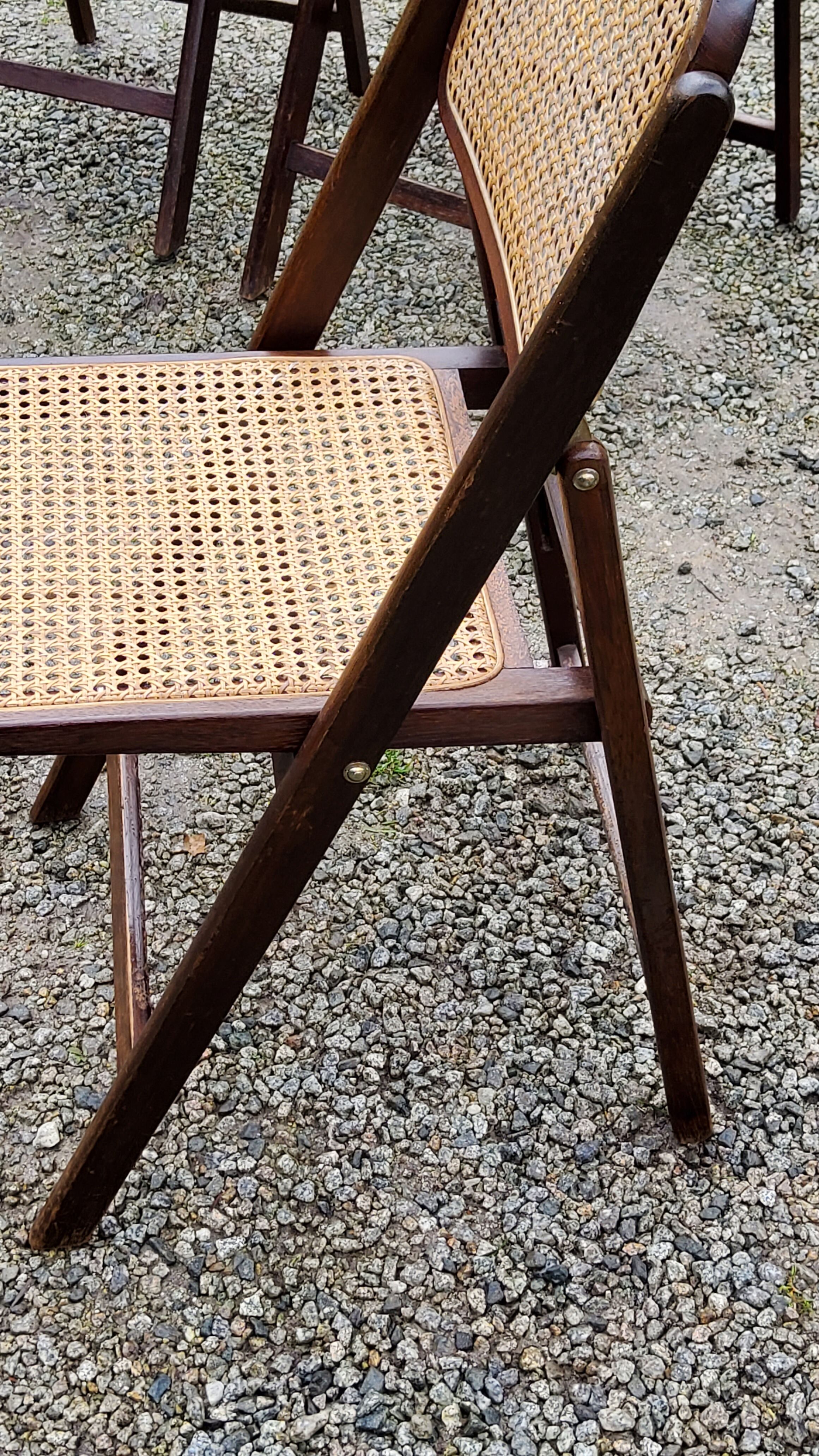 Set of 4 folding chairs wood and canning of the 70s