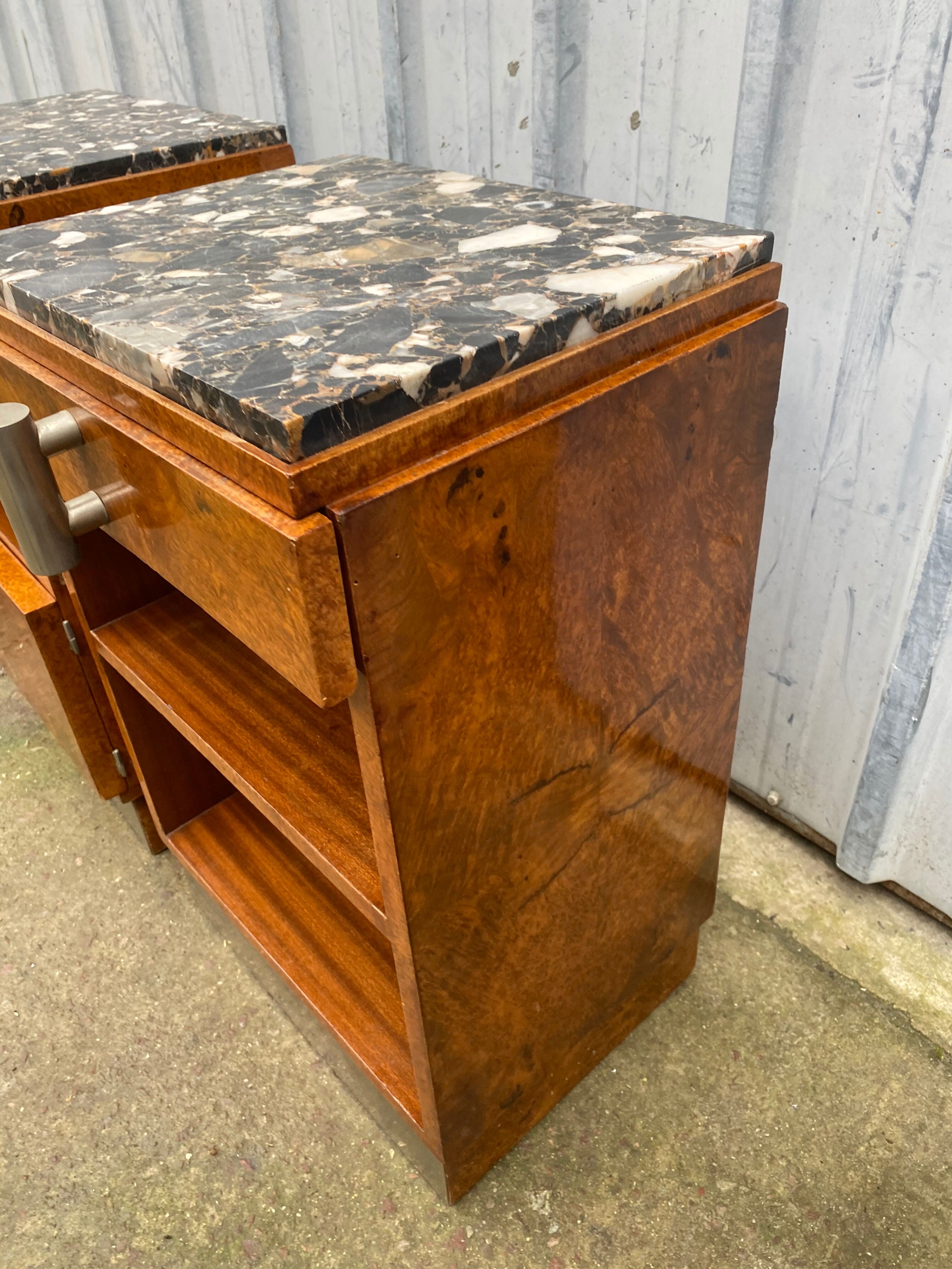 Pair of bedside table night art deco style elm and marble magnifying glass