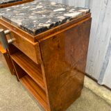 Pair of bedside table night art deco style elm and marble magnifying glass