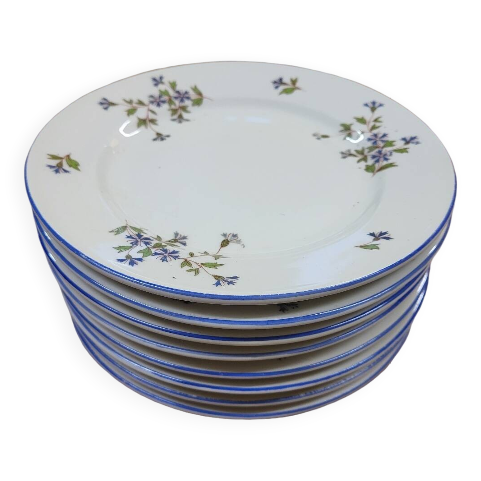 8 MEHUN porcelain dessert plates with barbel decoration