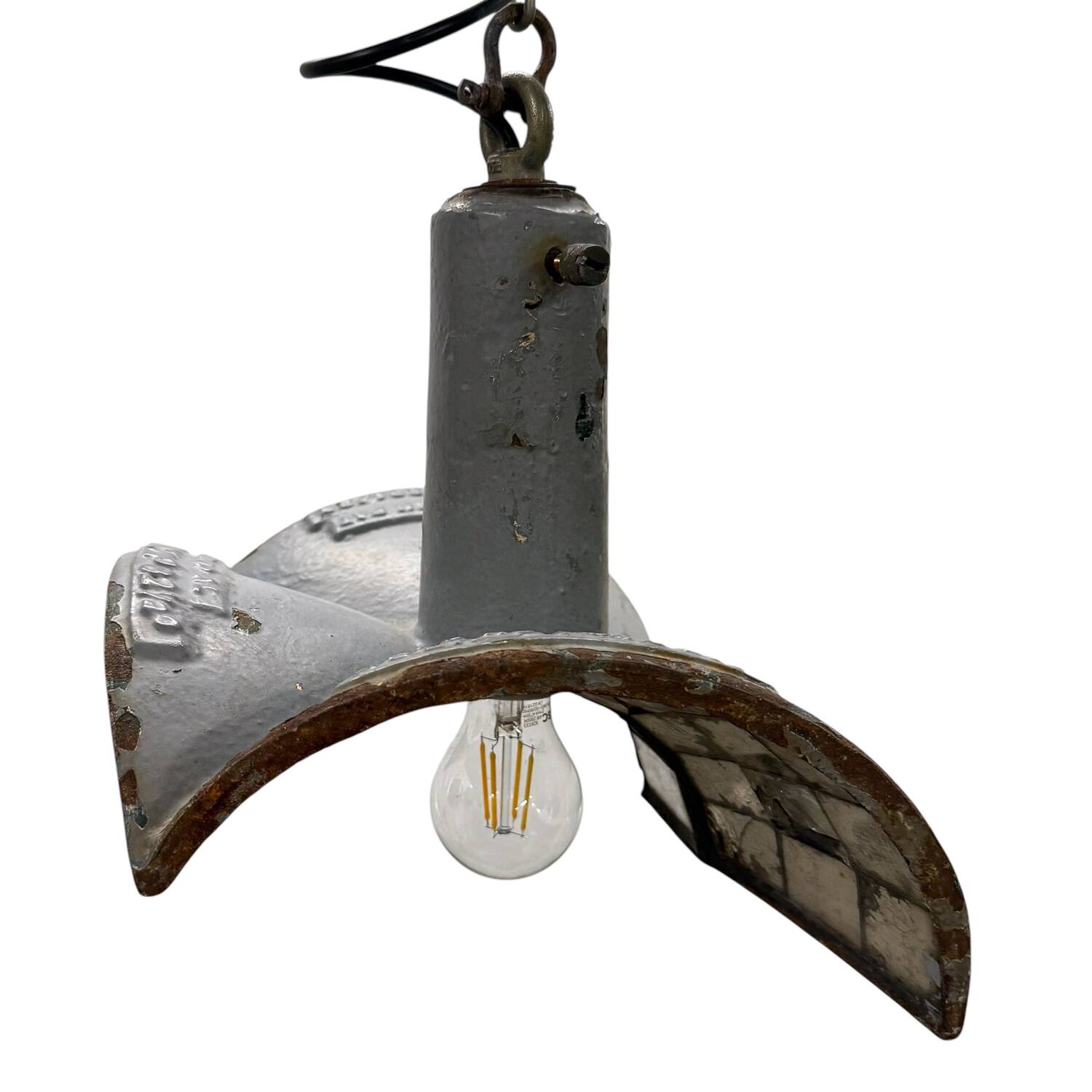 Vintage industrial mirrored pendant light by Esla