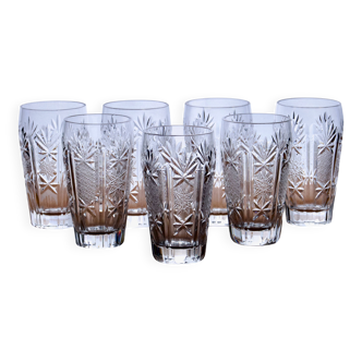 7 verres à longdrink anciens en cristal taillé