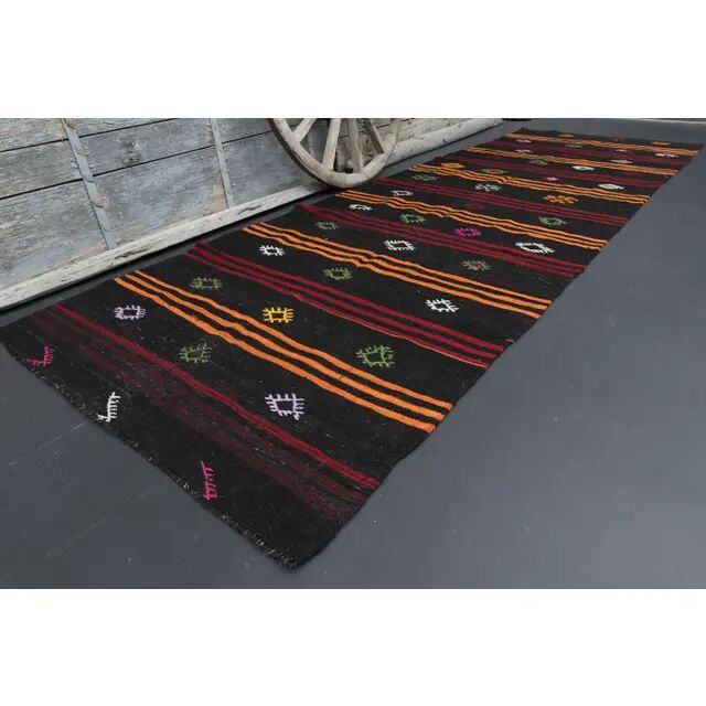 1970s Vintage Turkish Oushak Handmade Wool Cotton Brown Runner Rug 142x413