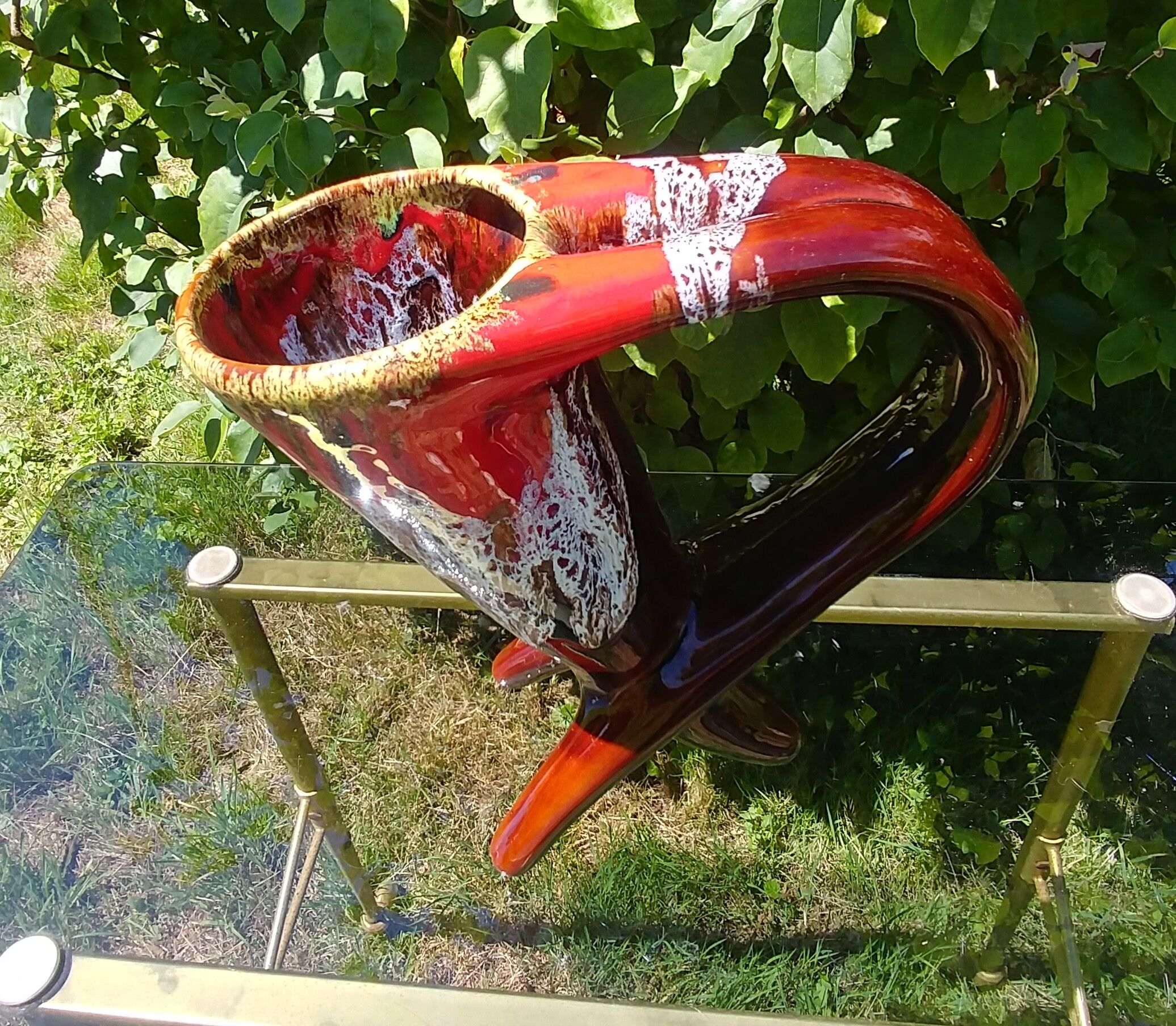 Tripod vase horn shape ceramic glazed Vallauris Vintage way 60s/70s