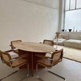 Travertine and wood dining table