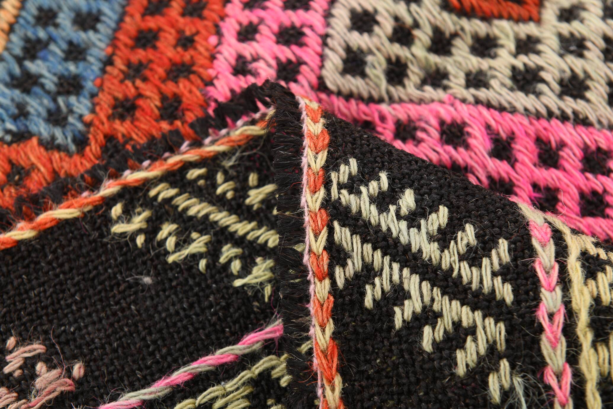 1955s Turkish Antique Pink & Blue Vintage Kilim Rug, 167x226Cm