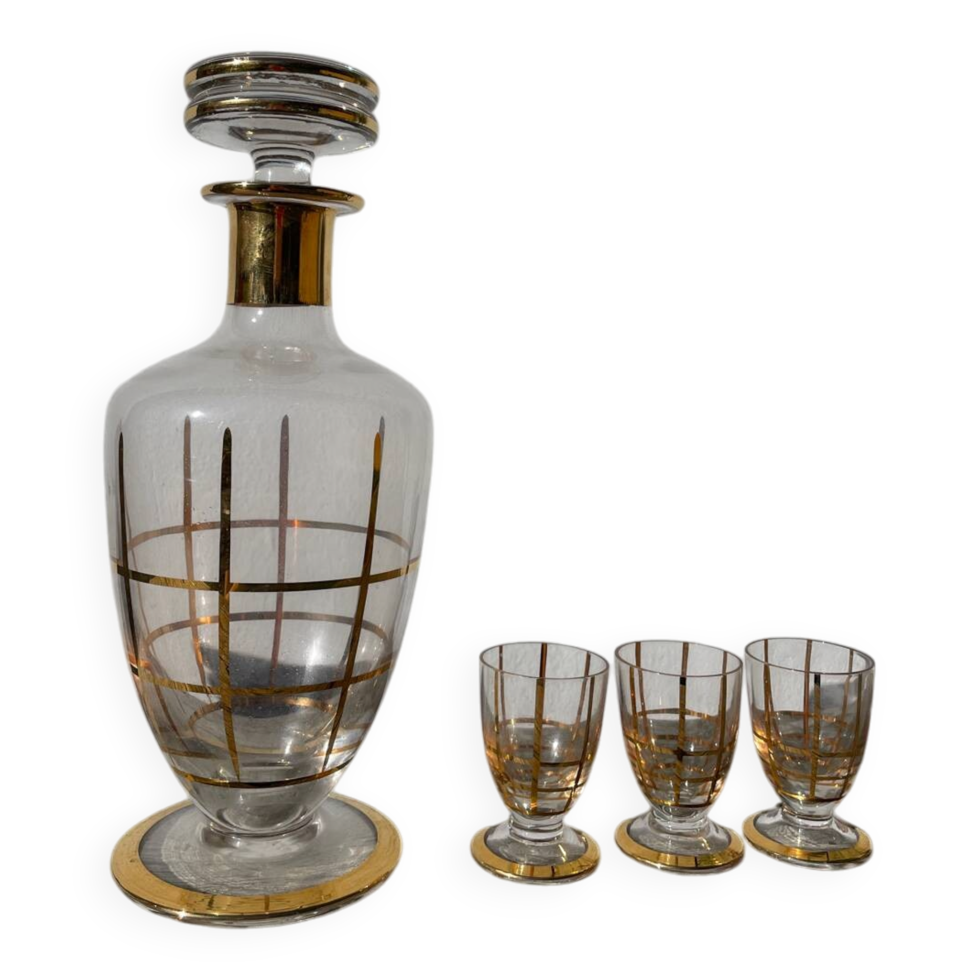 Art Deco glass and gold carafe or vase from the 1950s.