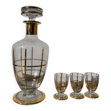 Carafe ou vase art déco en verre et doré 1950