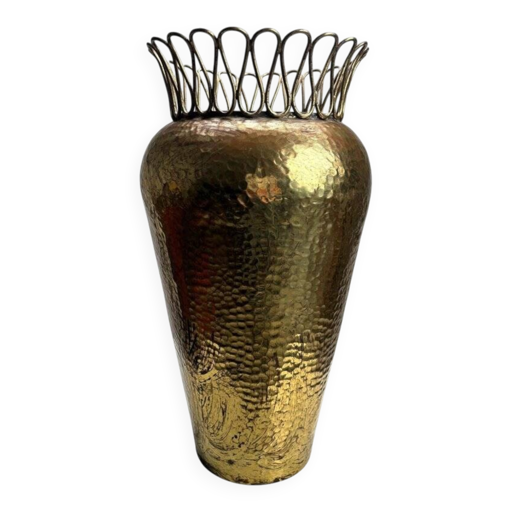 Mid-Century Hammered Brass Umbrella Stand in the style of Gio Ponti, 1950s