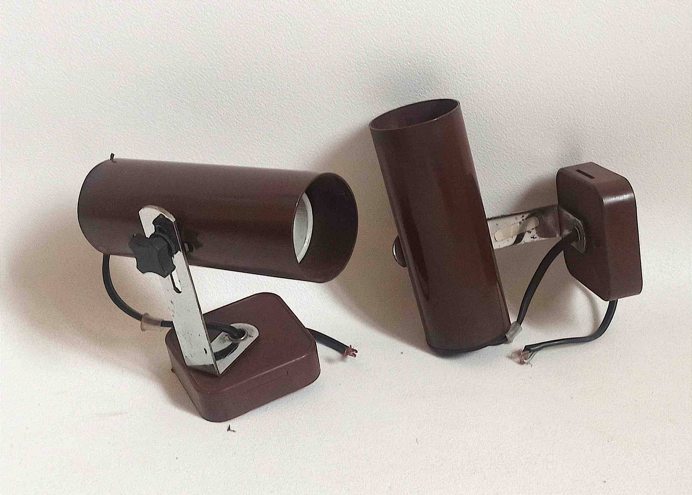 Pair of 70s dark brown adjustable wall lights