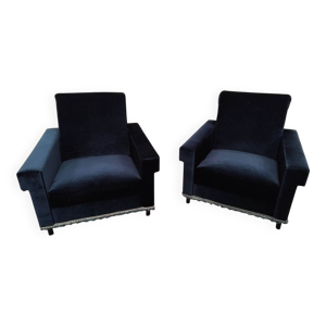 Paire de fauteuils velours - bleu marine