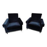 Pair of navy blue velvet club armchairs