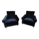 Pair of navy blue velvet club armchairs