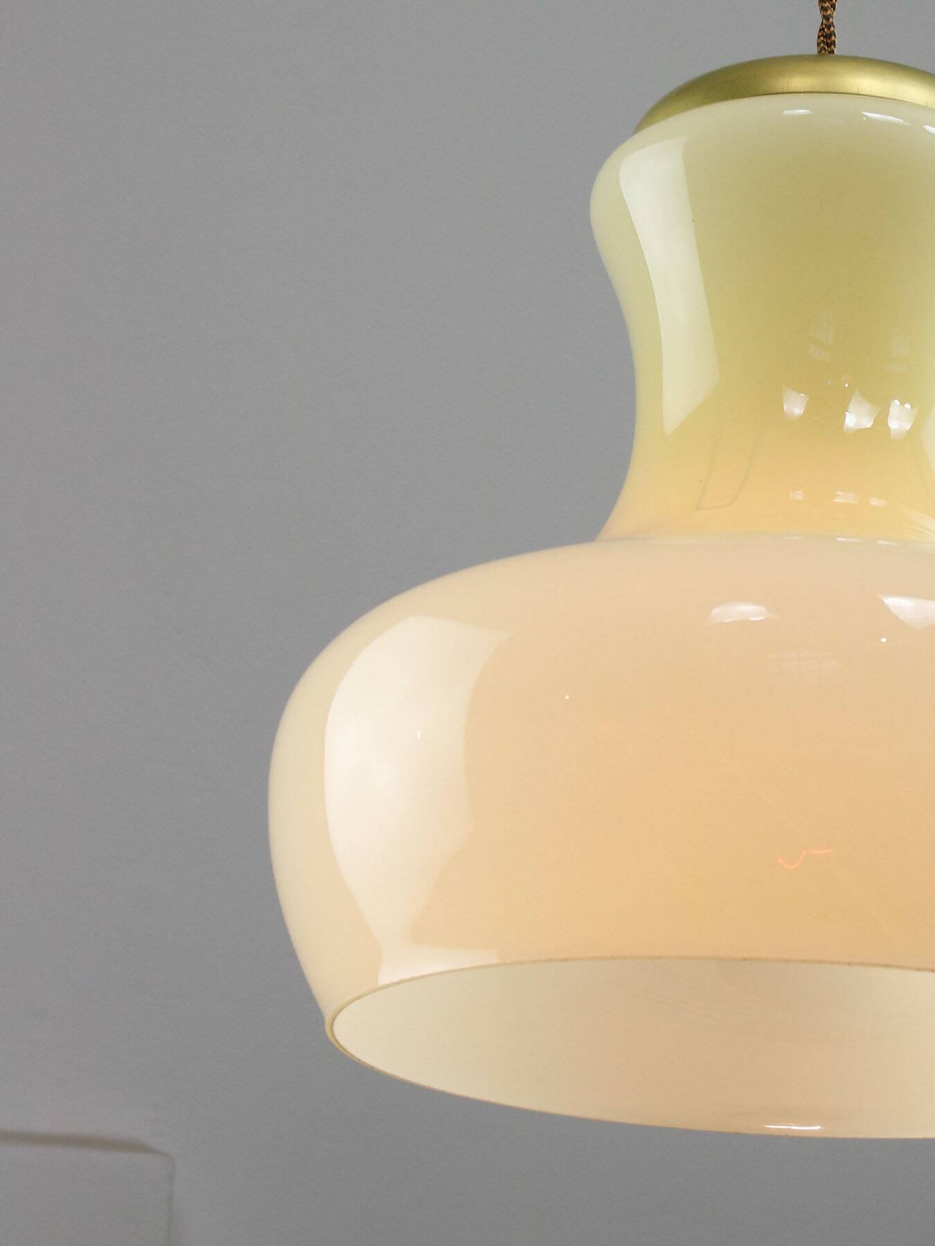 Mid-Century Italian Brass and Yellow Glass Pendant Lamp