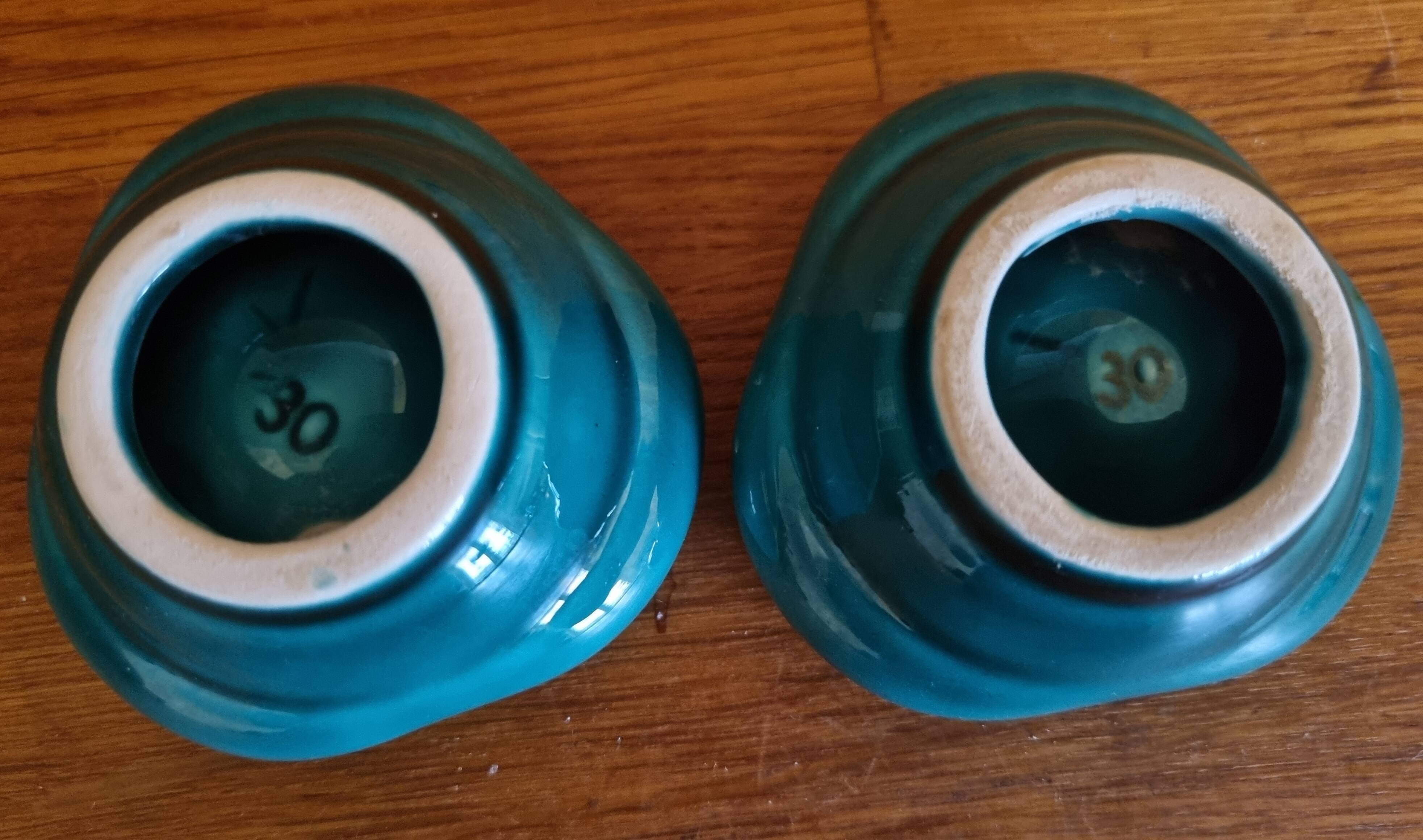 Set of 2 vintage green ceramic egg cups