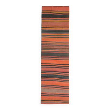 1970s Vintage Turkish Oushak Handmade  Orange Kilim Runner Rug 99x320