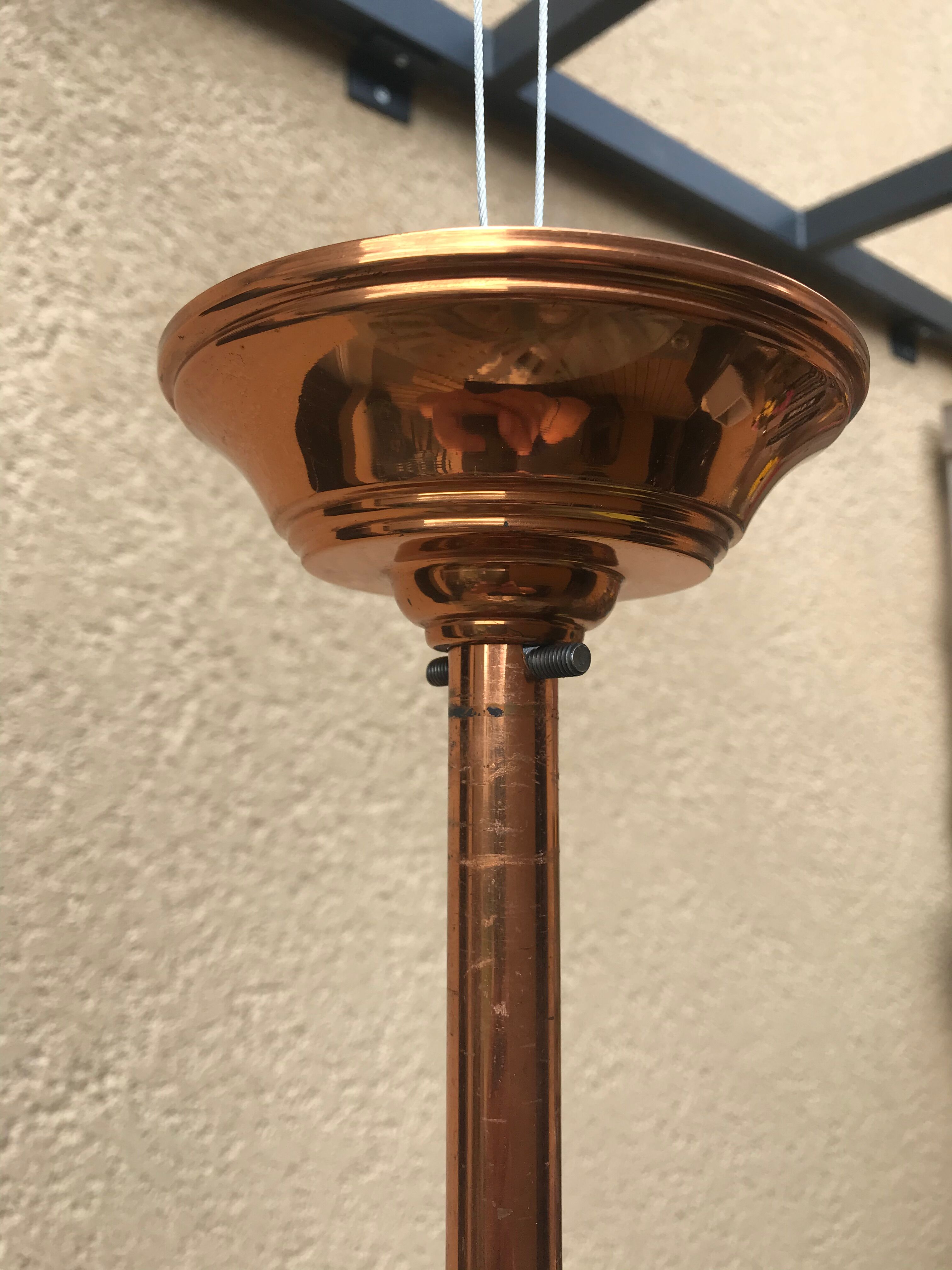 Copper and glass hanging lamp with his Ezan glass disc
