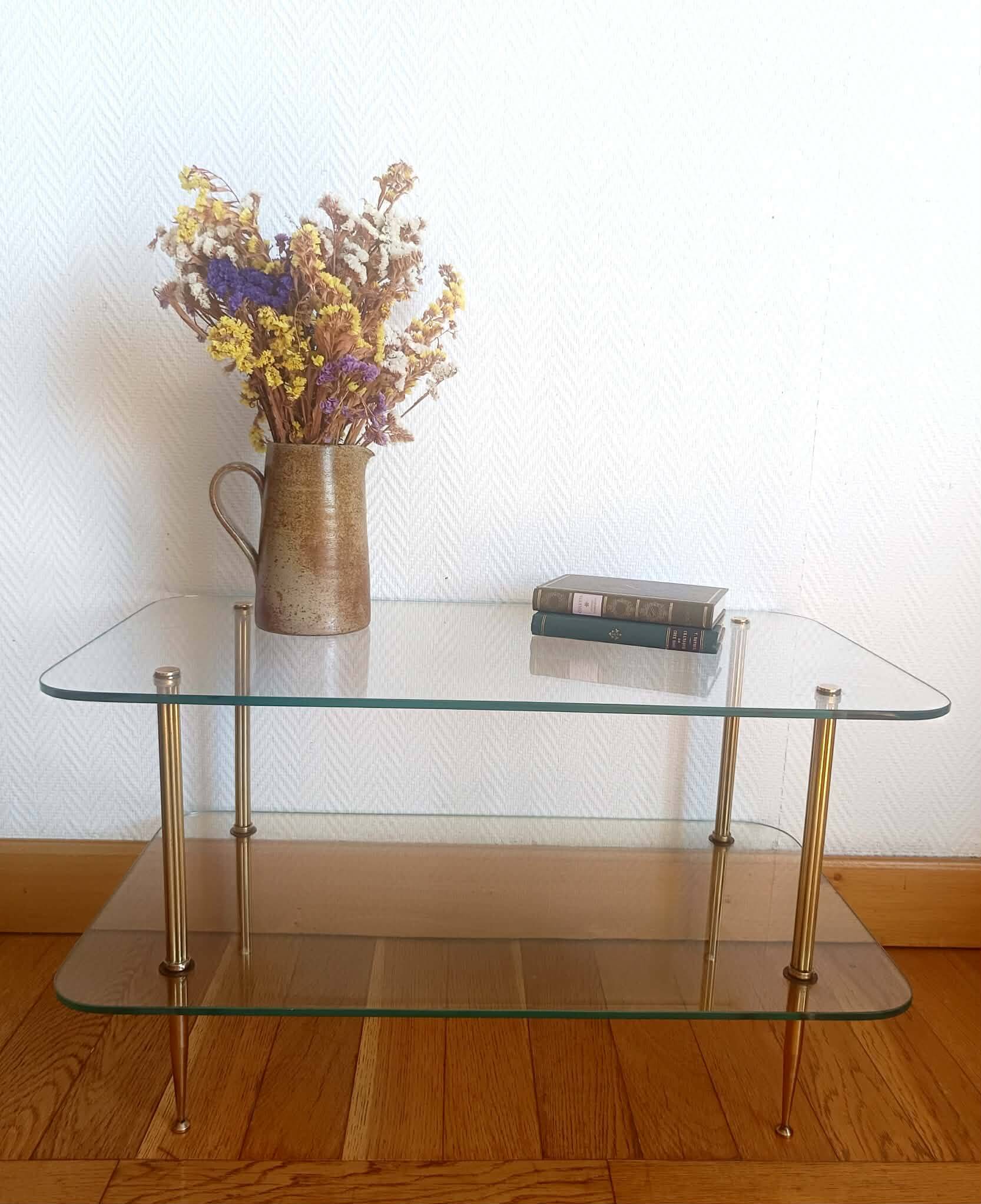 Brass and glass coffee table in Jansen style circa 1960.
