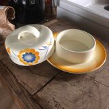 Old ceramic butter dish Deutschland Vintage yellow with flowers