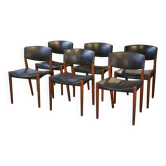 Ensemble de 6 chaises Ejner Larsen et A. Bender Madsen pour Willy Beck design scandinave en cuir et palissandre 1960’s