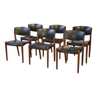 Set of 6 chairs by Ejner Larsen and A. Bender Madsen for Willy Beck, Scandinavian design in leather and rosewood from the 1960s.