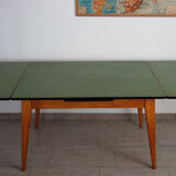 Table bois lino vert années 60