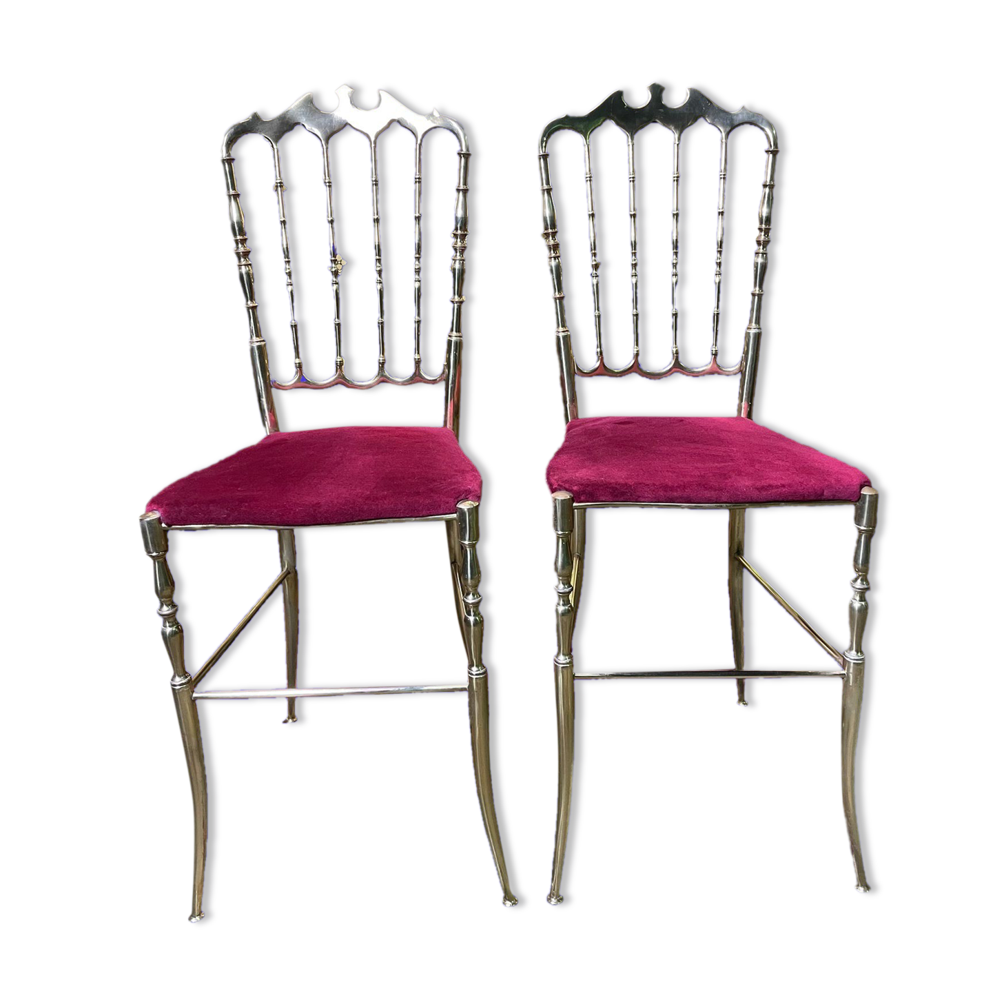 Pair of Italian chiavari chairs in solid brass