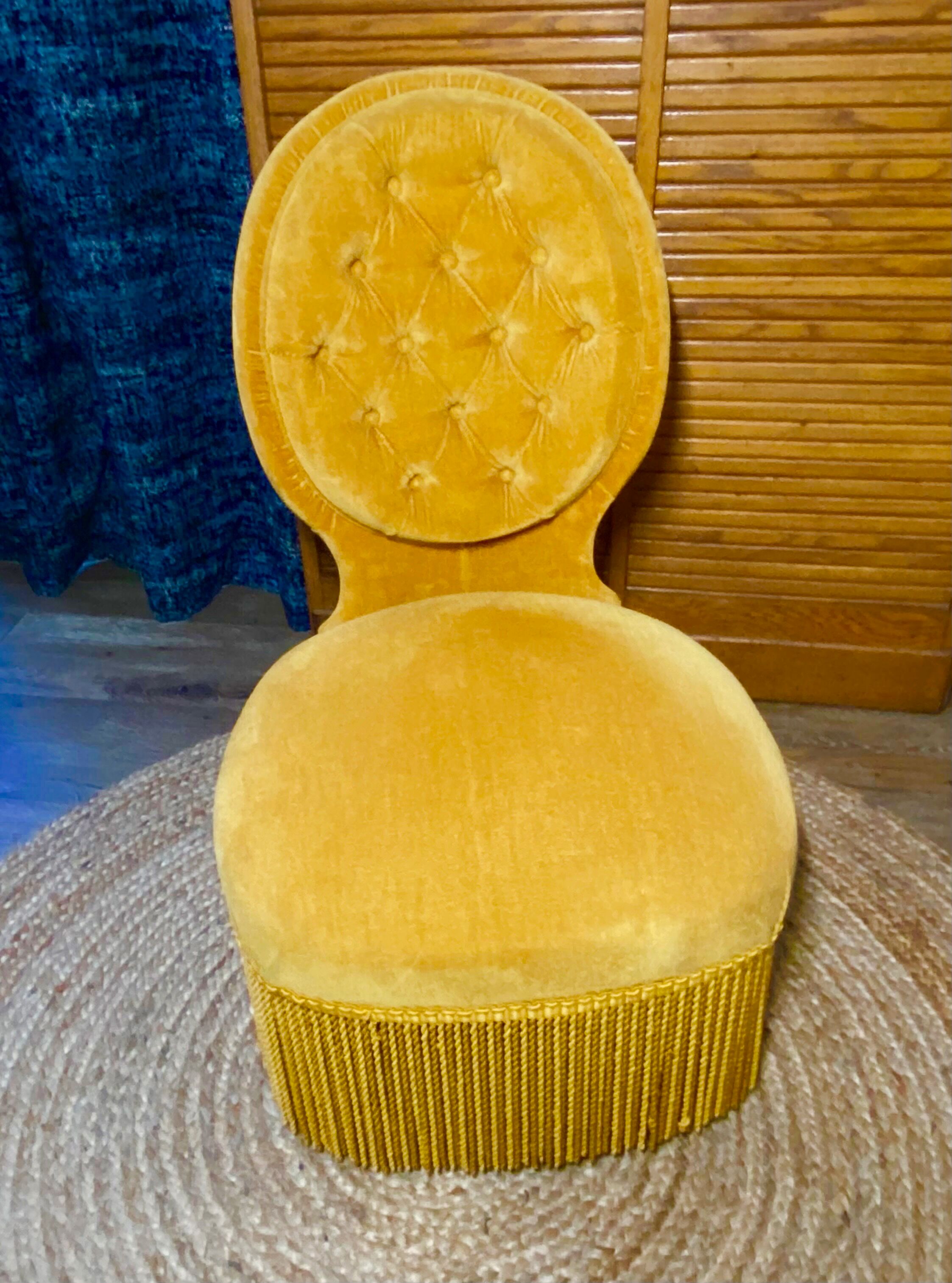 Upholstered gold velvet armchair-Napoleon III style