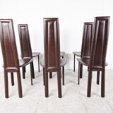 Vintage brown leather dining chairs, set of 6, 1980s