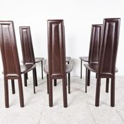 Vintage brown leather dining chairs, set of 6, 1980s