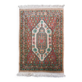 Tapis en soie du Cachemire vintage, médaillon floral 50x75cm noué à la main 2539