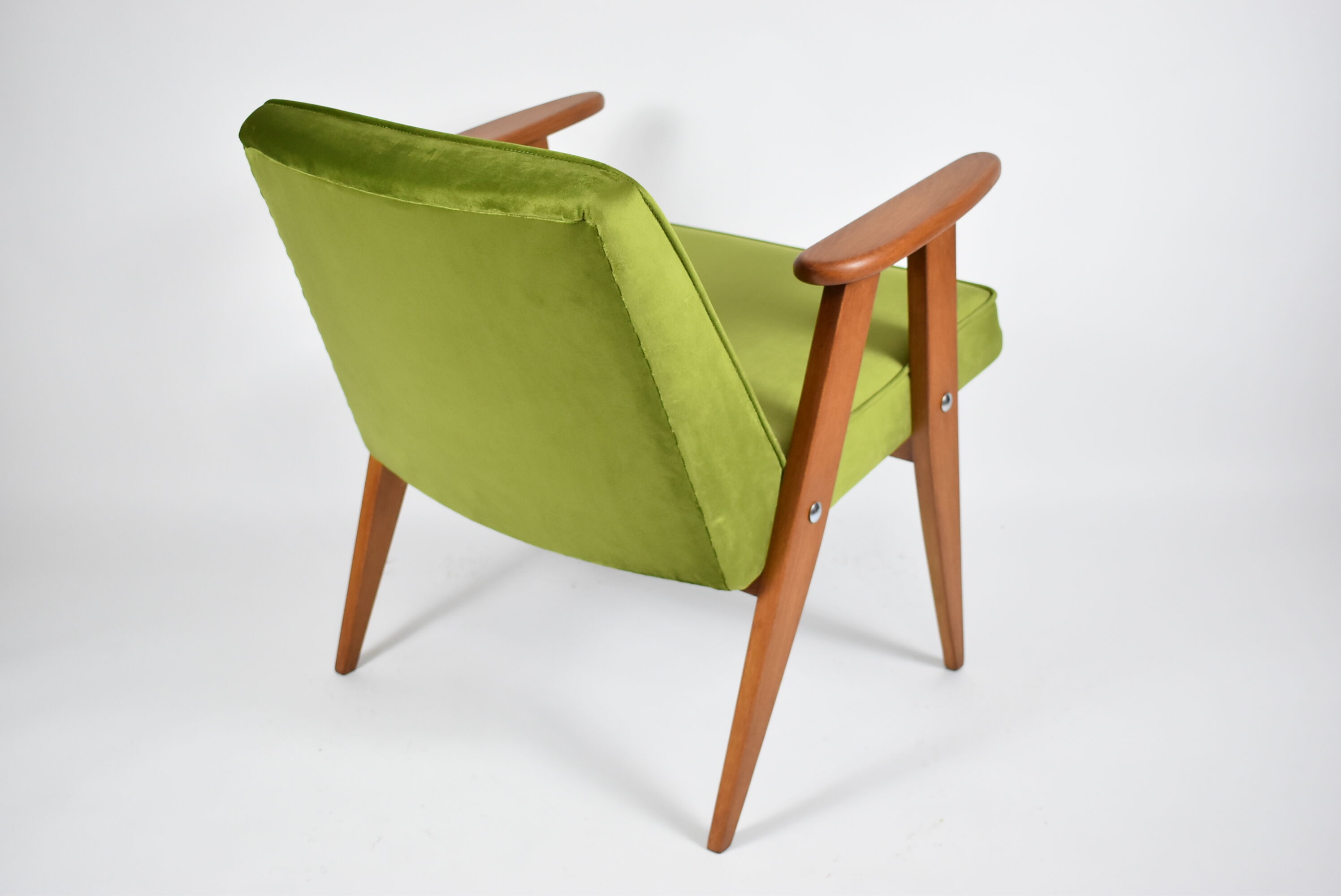 Club armchair 366, designer J. Chierowski, restored, 60s icon, green velvet