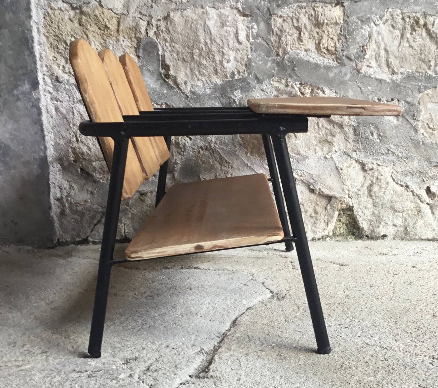 3-seater children's bench or desk - vintage school furniture 1950