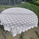 Tablecloth, crochet blanket in white cotton, artisanal and vintage